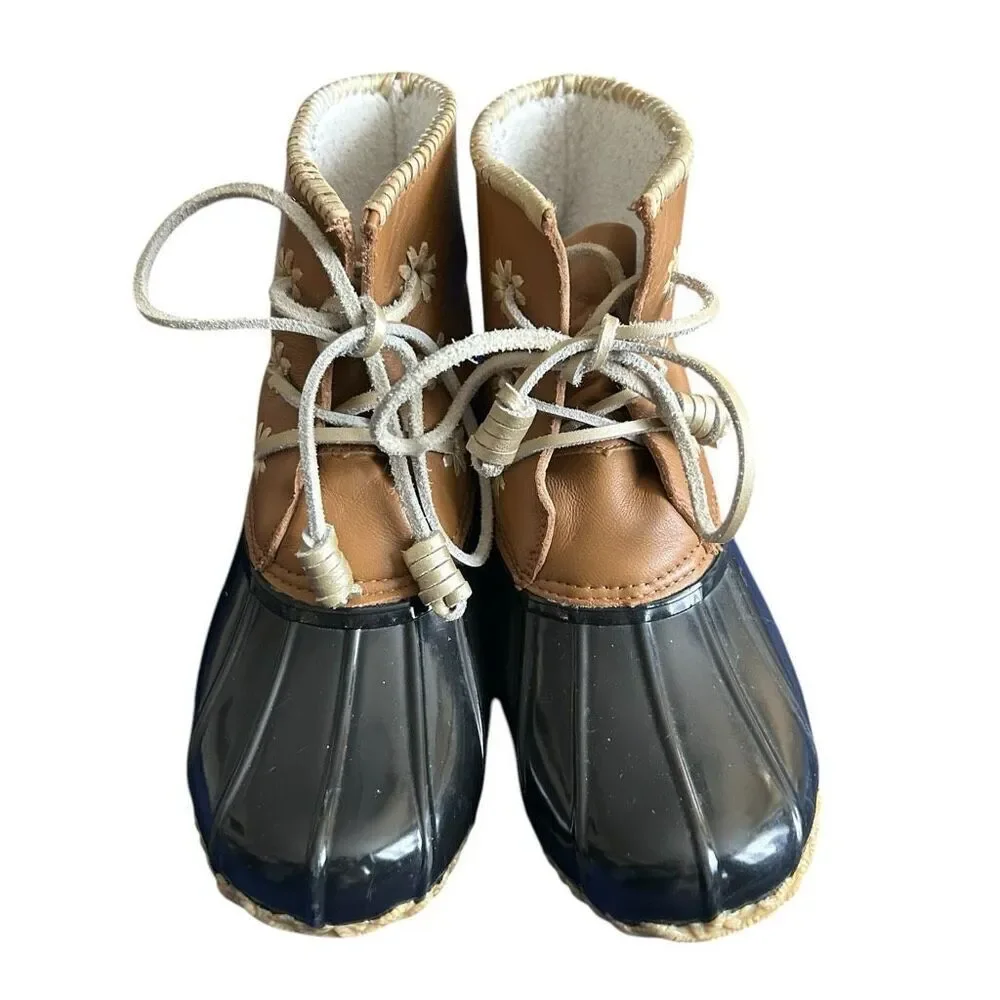 Jack Rogers Chloe Tan Black Leather Rain Duck Boots 9